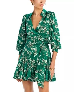 Alice + Olivia Neu mit Etikett Alisa Mini Wickelkleid Größe 12 in Central Park Grün & Elfenbein - Bild 1 von 12