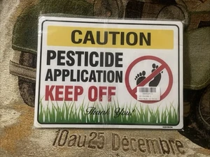 Set of 2 CAUTION PESTICIDE APPLICATION KEEP OFF 2-sided Yard Signs w/Stands NEW - Picture 1 of 3
