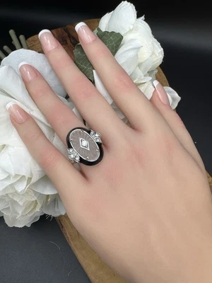 Anillo Victoria Wieck Plata 925 Art Deco Estilo Victoriano Circonita Talla 7 Esmalte Negro Foto 1 de 4