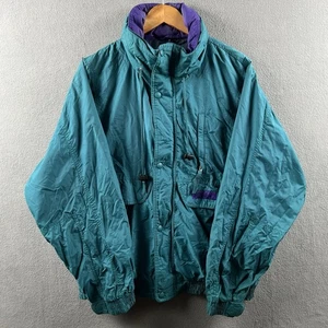 Vintage American Eagle Jacket Mens Large Turquoise Purple Hooded Zip Parka 90s - Picture 1 of 23