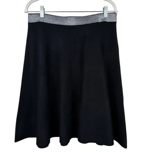 NEW Milano Knit Skirt Classic Skater Full A-Line Black Silver Trim Women's Large - Picture 1 of 8