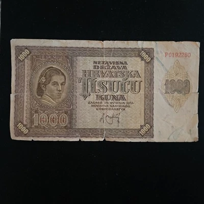 Croatia Banknote Circulated 1000 Kuna 1941 Croatia Currency Large Note #515 - Image 1 of 2
