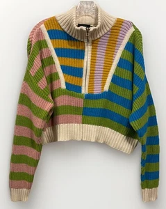 Vici Long Sleeve Half Zip Cropped Color Block Striped Sweater Women’s Small  - Picture 1 of 10