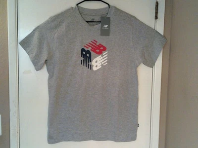 NEW BALANCE RUNNING "Tri-Logo Box Tee" MEN'S GREY RED BLUE T-SHIRT LARGE MT41907 - Image 1 of 4