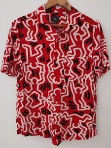 H&M x Keith Haring Red All Over Print Viscose Shirt Size Large - Picture 1 of 11