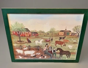 Martha Cahoon Art Print Framed Down on the Farm VTG Folk Signed Estate 21x27 LRG - Picture 1 of 20