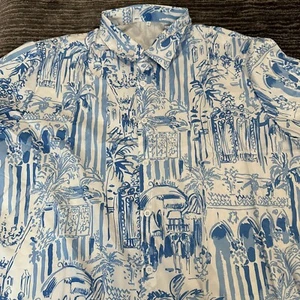 Golf Shirt Mens 2XL Button Up Hawaiian Resort Shirt White Blue Print New - Picture 1 of 10