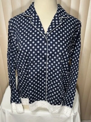 Pijama Charter Club manga longa XXXL 1X 2X 3X bainha de renda com colarinho de botão - Imagem 1 de 4