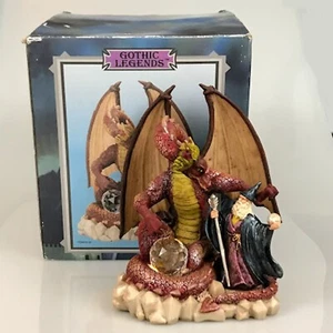 Drachen Zauberer Skulptur Figur Gothic Legenden Kristallkugel bemalt Statue - Bild 1 von 8