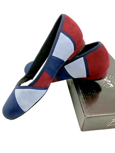 Damenschuhe weiß/rot/blau Americana flach 8,5 US Leuchtfeuer Natalie Wildlederimitat - Bild 1 von 8