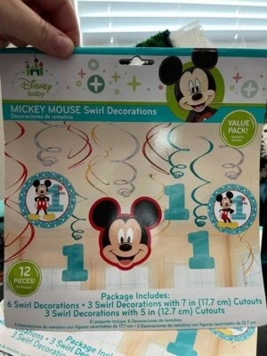 MICKEY MOUSE Fun to Be One HANGING SWIRL DECORATIONS (12) ~ Party Supplies Room - Image 1 of 2
