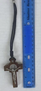 St Saint Benedict Crucifix Cross Wood Catholic Pendant Necklace 2 3/4 Inch - Picture 1 of 6
