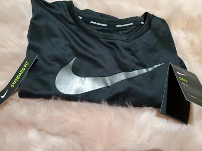 Nike Women's Miler Top Dry-Standard Fit Nike Running Shirt Black/Grey NWT Large  - Image 1 of 4