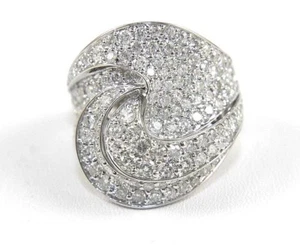 Natural Round Diamond Cluster Curve Wave Lady's Ring Band 18k White Gold 3.98Ct - Picture 1 of 8
