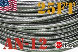 -12 AN 12AN 11/16" 18mm Braided Stainless Steel Fuel Gas Oil Line Hose +25FT E85 - Bild 1 von 5
