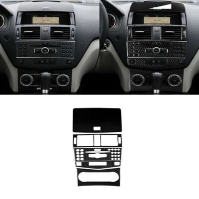 For Mercedes Benz C W204 2007-10 Carbon Fiber Central Air Vent CD Panel Trim 5* — 第 1/4 张图片