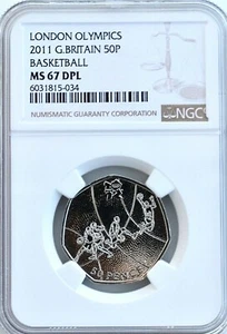 2011 Olympics Basketball 50p MS67 DPL NGC Britain Uncirculated - Picture 1 of 3