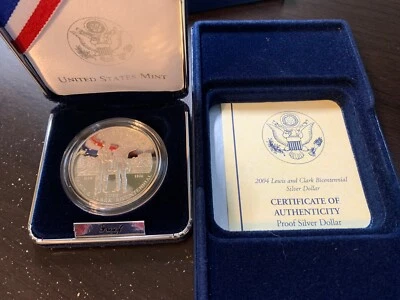 2004 Lewis and Clark Commemorative Silver Dollar Proof w/Box and COA - Image 1 of 4