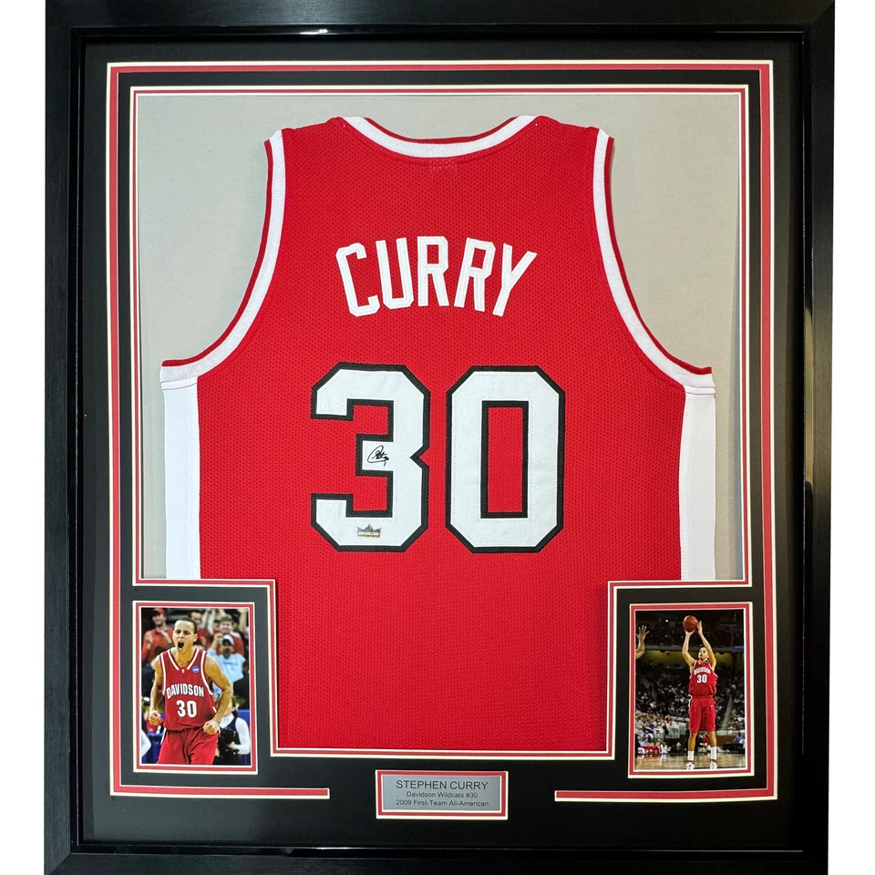 Framed Facsimile Autographed Stephen Steph Curry 35x39 Davidson Reprint Jersey - Image 1 of 2