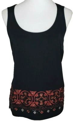 Lord and Taylor Blouse Large Stretch Black Burgundy Embroidery Beaded Sequins - Image 1 of 4