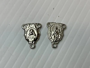 Rosary Pendants (2 total) DOUBLE SIDED ITALY Rosaries Parts SILVER FINISH 1" - Picture 1 of 1