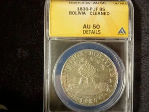 Bolivia 8 Soles 1830-P,JF AU 50 Details - Picture 1 of 2