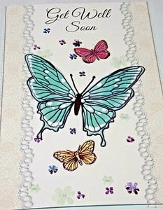Get Well Card. Get Well Soon Heartstrings Cards. Green Butterfly Theme.  - Picture 1 of 4