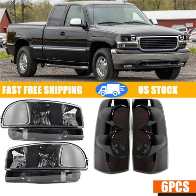 Blackout-Style Headlights WBumper Tail Lights for 1999-2006 GMC Sierra 1500 2500 - Image 1 of 4