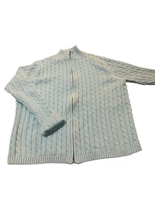 LL Bean VTG Zip Front Sweater Women's L Light Blue Cable knit Long sl Hong Kong - Picture 1 of 5