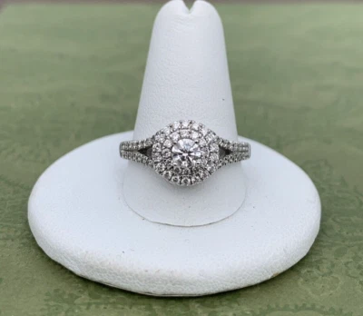 14K White Gold Tolkowsky Ideal Cut Round Diamond Halo Ring 0.99 TCW (Size 9.5) - Image 1 of 4