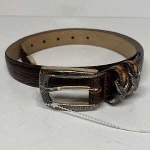 Brighton Style 4B108 Western Brown  Embossed Croc Leather Belt 1" Width-ML/32. 3
