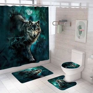 Juego de cortinas de ducha Wolf alfombra de baño antideslizante funda de asiento de inodoro - Imagen 1 de 20