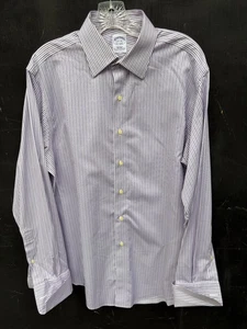 Brooks Brothers Dress Shirt Men 15.5 - 35 Purple Stripe French Cuff Egyptian Cot - Picture 1 of 10