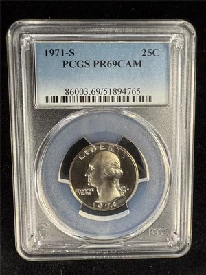 1971 S WASHINGTON QUARTER 25C PR69 CAM PF69 CAMEO PCGS PF69 KEY DATE SKU 3811 - Image 1 of 2