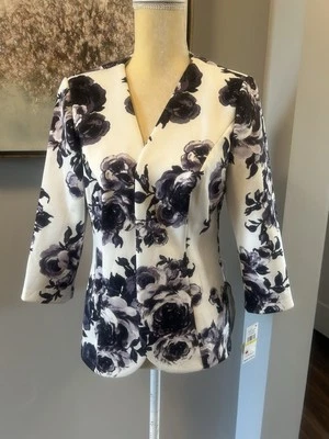 Chaqueta Blazer Alex Evenings Mujer Talla M Marfil Púrpura Flores Manga 3/4 Nueva con Etiquetas Foto 1 de 4