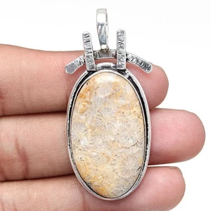 Necklace Fossil Coral Gemstone Handmade Jewelry 2" - Picture 1 of 8