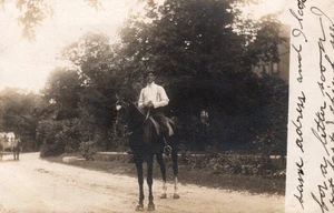 Man on Horse in Road Social History RPPC Vintage 1908 Postcard - Picture 1 of 2