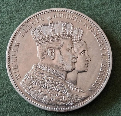 PRUSSIA - 1861A silver Coronation Thaler - old cleaning - XF - Image 1 of 2