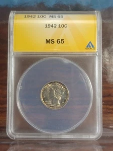 US Mercury Silver Dime 1942 MS 65 Anacs Graded 10 Cent - Bild 1 von 5