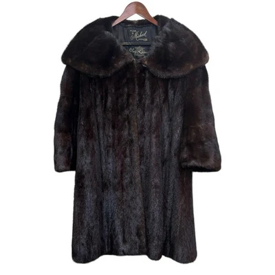 Abrigo de piel de visón vintage pieles Oleg Cassini de Micheal bolsillos con cierre de un solo botón Foto 1 de 4