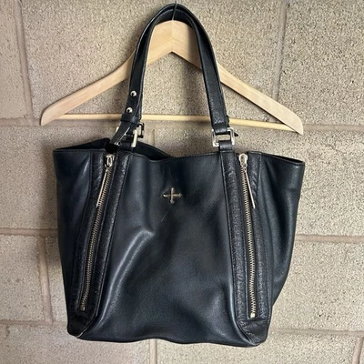 Pour La Victoire 黑色真皮单肩包托特包手提包钱包可调节 — 第 1/4 张图片