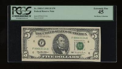 DBR 1995 $5 Atlanta Fr. 1985-F PCGS 45 Serial F99663114A - Image 1 of 2