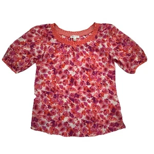 Krazy Kat Pink Floral Sheer Blouse Top Size Small Short Sleeve - Picture 1 of 8