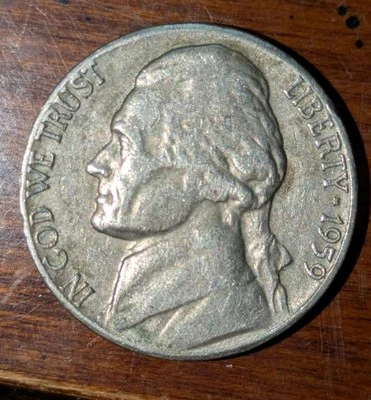 1959-D 5c Nickel Fine D/D Rpm Repunched Mint Mark Error - Image 1 of 4