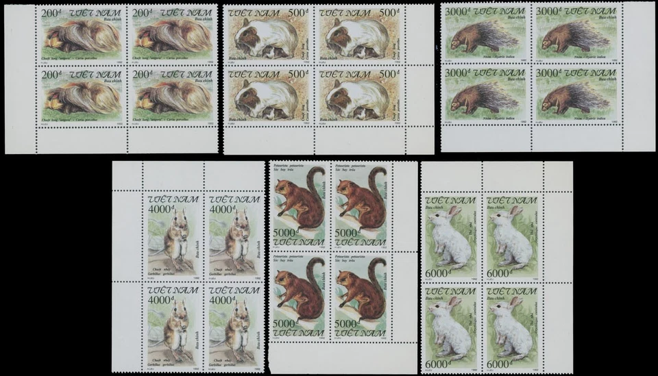 1992, VIETNAM, ANIMALES, ROEDORES, JUEGO COMPLETO EN BLOQUES DE 4, NH, SC. #2394-99 Foto 1 de 1