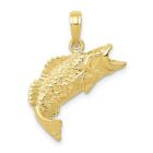 Real 10Kt Yellow Gold Gold Polished And Textured Bass Fish Pendant