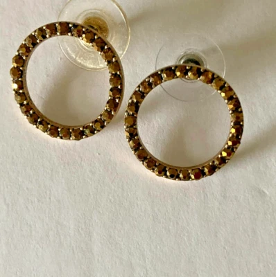 Pendientes J.Crew Piedras Marrón Bronce Conjunto en Círculos Espalda Mariposa Foto 1 de 3