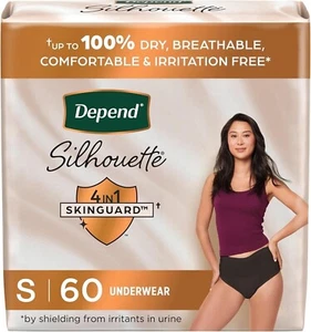 Depend Silhouette Adult Incontinence Underwear BLACK for Women Small 60 Count - Picture 1 of 9