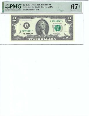 2013 $2 FRN FR1940-L* PMG 67 EPQ, San Francisco * Note S/N L03405367*! - Image 1 of 2
