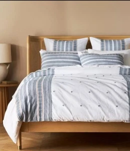 Coyuchi Blue Stripe Organic Full/Queen Duvet Cover Anthropologie Boho Hipster - Picture 1 of 7